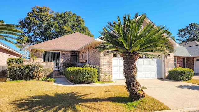 view of front of house with a garage and a front lawn