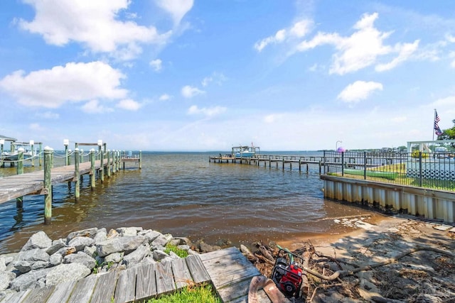 dock area featuring a water view