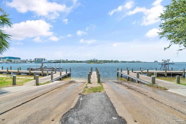 dock area featuring a water view