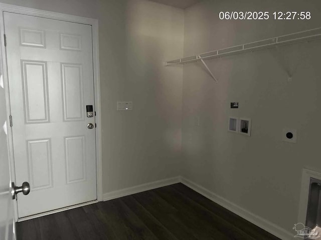 8659 Tarsus Dr, Milton, FL 32583 - washroom with washer hookup, dark wood-type flooring, and baseboards