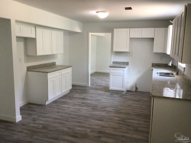 kitchen featuring white cabinets, sink, and dark wood-type flooring