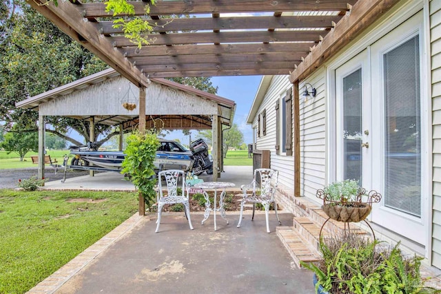 view of patio featuring a pergola