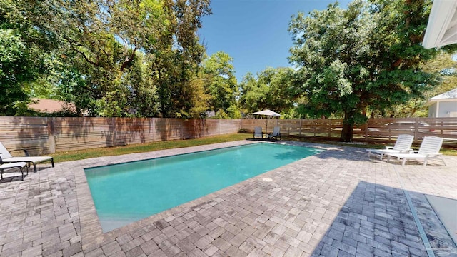 view of swimming pool with a patio area