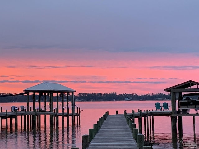 view of dock featuring a water view