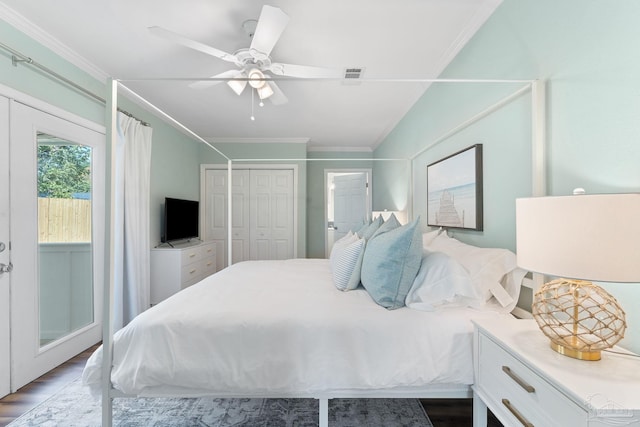 bedroom featuring crown molding and hardwood / wood-style floors