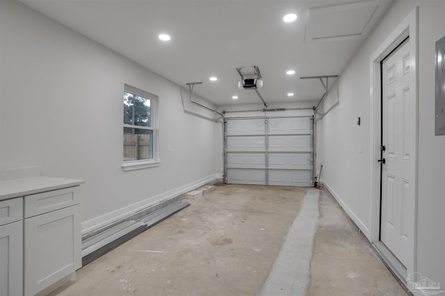 garage with a garage door opener