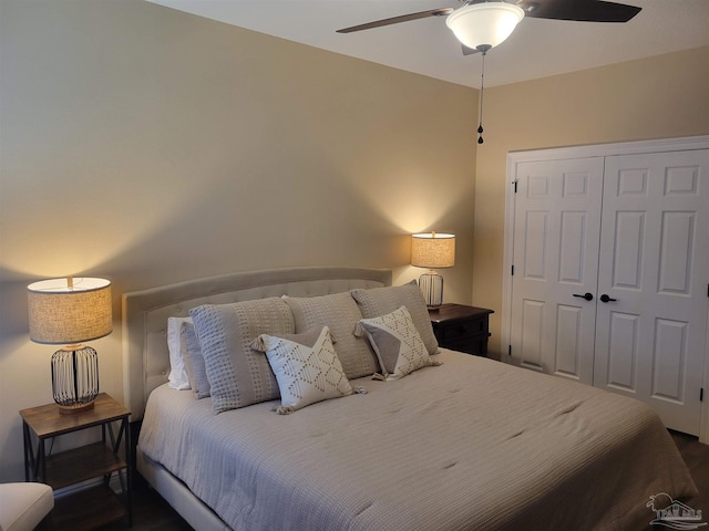 bedroom with a closet and ceiling fan