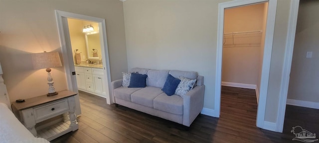 living area featuring dark hardwood / wood-style floors and sink