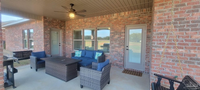 view of patio featuring an outdoor hangout area and ceiling fan