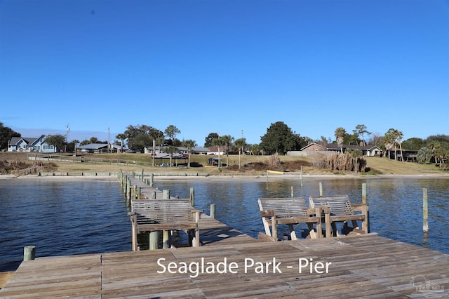 view of dock with a water view