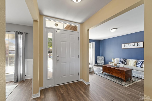 foyer featuring plenty of natural light and wood-type flooring