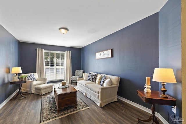 living room featuring dark hardwood / wood-style flooring