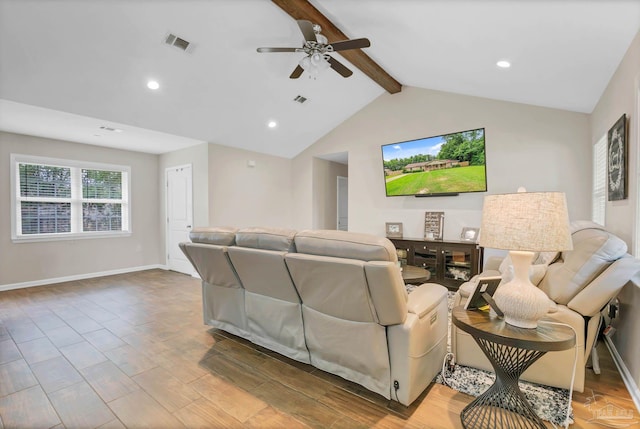 106 W Meadow Dr, Atmore, AL 36502 - living room featuring ceiling fan, baseboards, wood finished floors, and recessed lighting