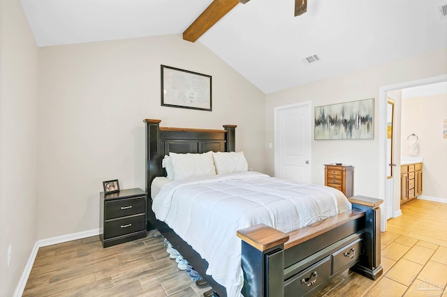 106 W Meadow Dr, Atmore, AL 36502 - bedroom with light wood finished floors, baseboards, a ceiling fan, and ensuite bathroom