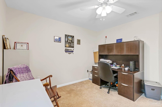 106 W Meadow Dr, Atmore, AL 36502 - office featuring a ceiling fan, light colored carpet, and baseboards