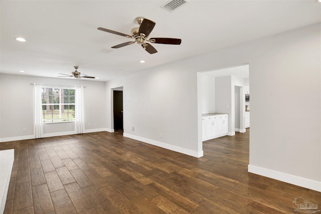 9852 Hillview Dr, Pensacola, FL 32514 - empty room with dark wood-type flooring, ceiling fan, baseboards, and recessed lighting