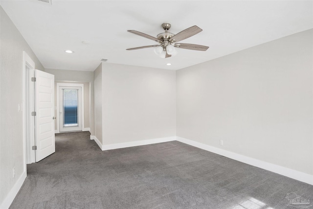 9852 Hillview Dr, Pensacola, FL 32514 - unfurnished room featuring dark colored carpet, a ceiling fan, baseboards, and recessed lighting