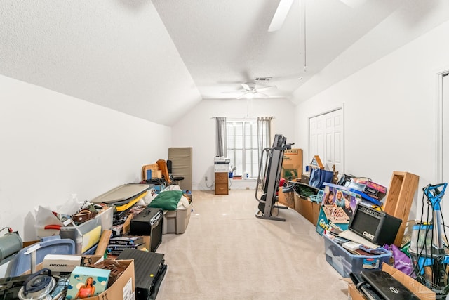 bonus room with visible vents, a ceiling fan, vaulted ceiling, and carpet floors