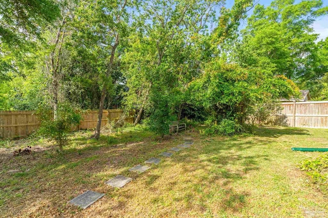 view of yard with a fenced backyard