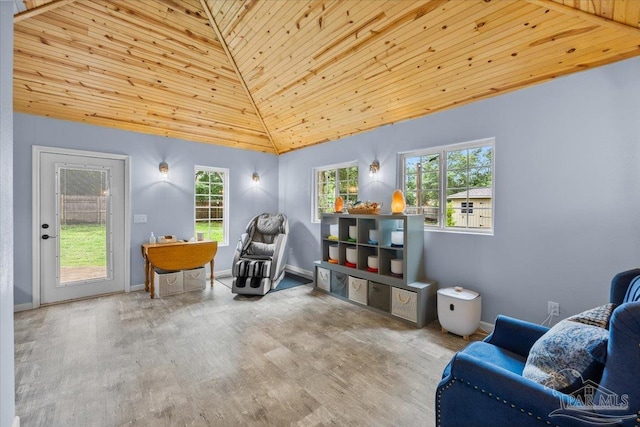 2574 1st Ct, Navarre, FL 32566 - sitting room with lofted ceiling, wood finished floors, wooden ceiling, and baseboards