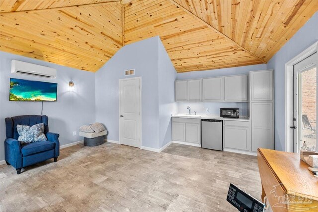 2574 1st Ct, Navarre, FL 32566 - kitchen featuring wooden ceiling, a wall mounted air conditioner, light wood-style floors, a sink, and stainless steel dishwasher