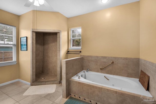 1325 N 15th Ave, Pensacola, FL 32503 - bathroom with a whirlpool tub, tile patterned flooring, tiled shower, and a healthy amount of sunlight