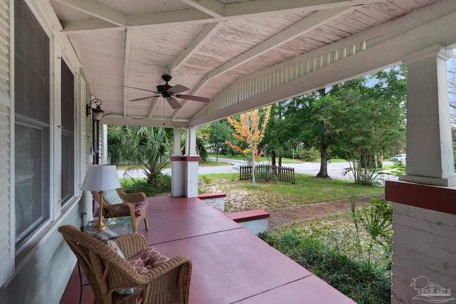 view of patio / terrace featuring a porch and ceiling fan