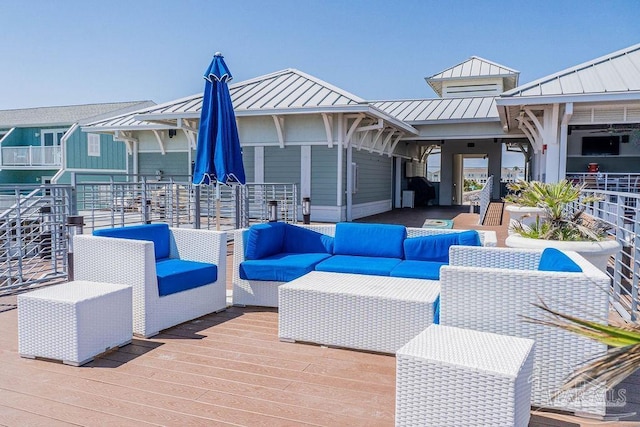 view of patio featuring outdoor lounge area and a deck