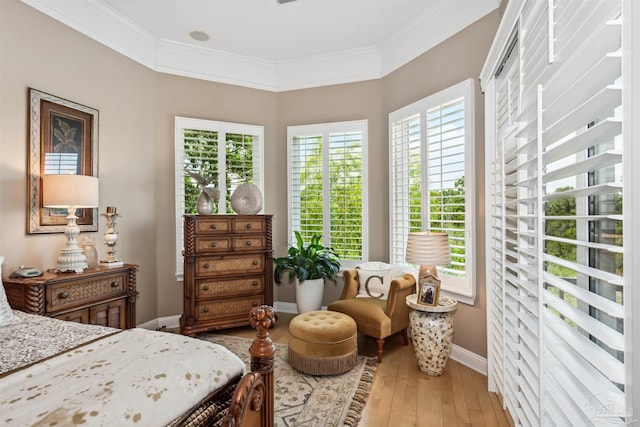 bedroom featuring crown molding and hardwood / wood-style floors