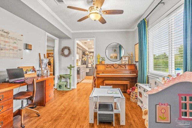 2803 Venetian Way, Gulf Breeze, FL 32563 - office space with a ceiling fan, wood finished floors, and crown molding