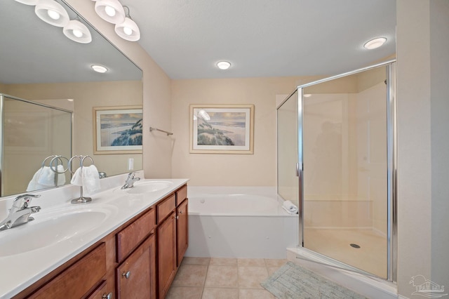 850 Ft Pickens Rd Unit 540, Pensacola Beach, FL 32561 - bathroom with tile patterned floors, a sink, and a stall shower