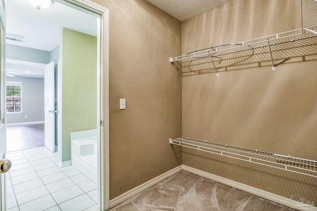 spacious closet with light carpet