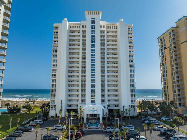 view of building exterior featuring a water view