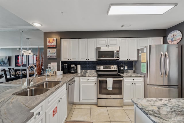 kitchen featuring a sink, stainless steel appliances, and white cabinets