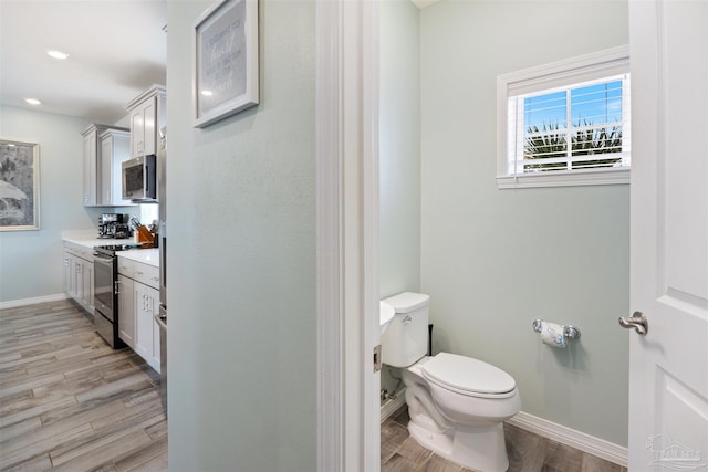 bathroom featuring vanity, hardwood / wood-style flooring, and toilet