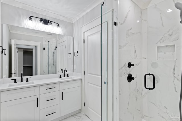 9616 Indian Stone Ct Lot 8, Navarre, FL 32566 - full bathroom with a marble finish shower, a sink, marble finish floor, and double vanity