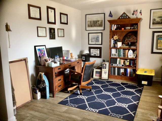 office space with hardwood / wood-style flooring