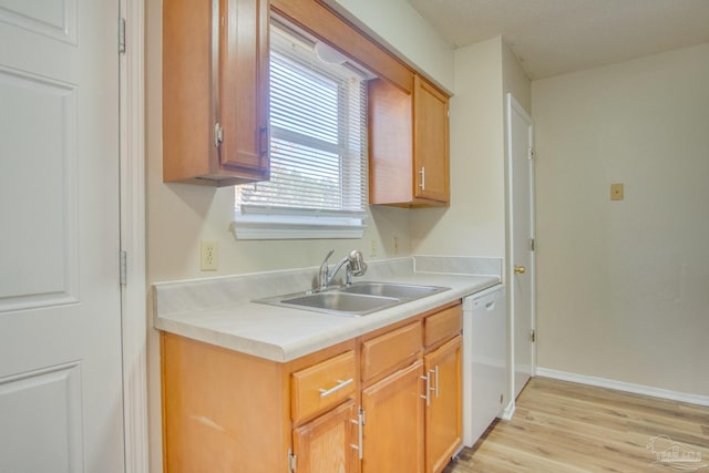 kitchen featuring dishwasher, sink, and light wood-type flooring