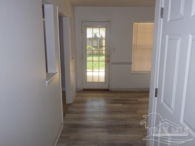 doorway featuring dark hardwood / wood-style floors