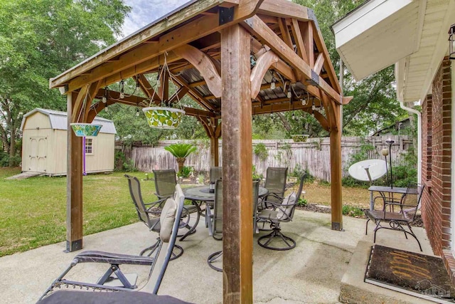 2661 Avenida De Sol, Navarre, FL 32566 - fenced backyard featuring a storage shed, a patio, and a gazebo