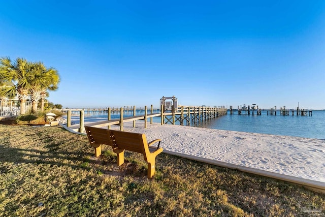 dock area with a water view