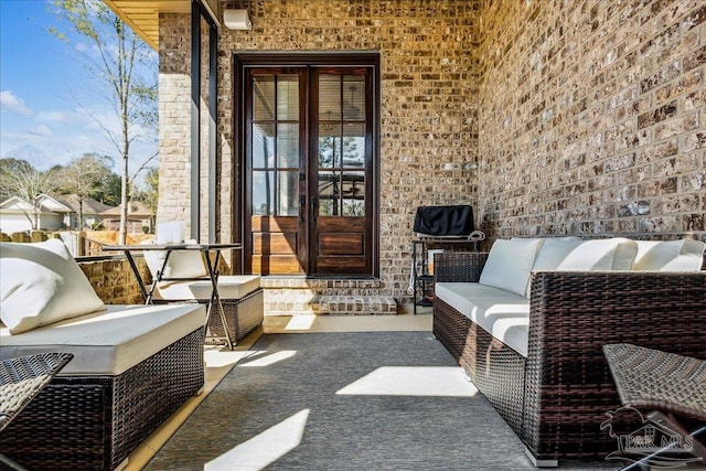 exterior space featuring an outdoor hangout area and french doors