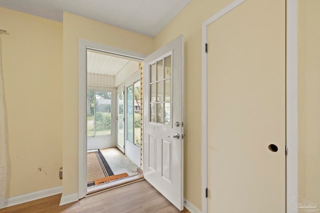 doorway featuring light hardwood / wood-style floors