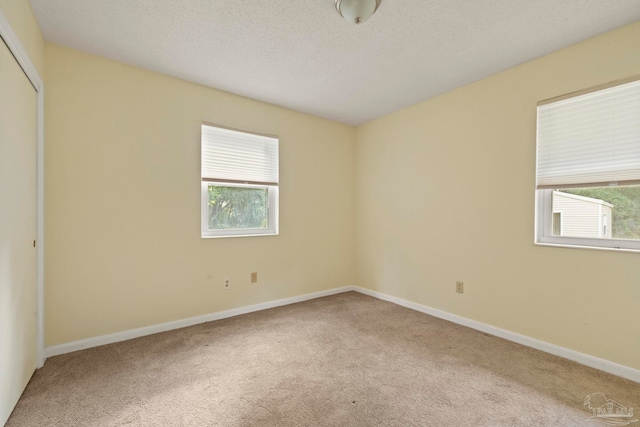 carpeted empty room with a wealth of natural light and a textured ceiling