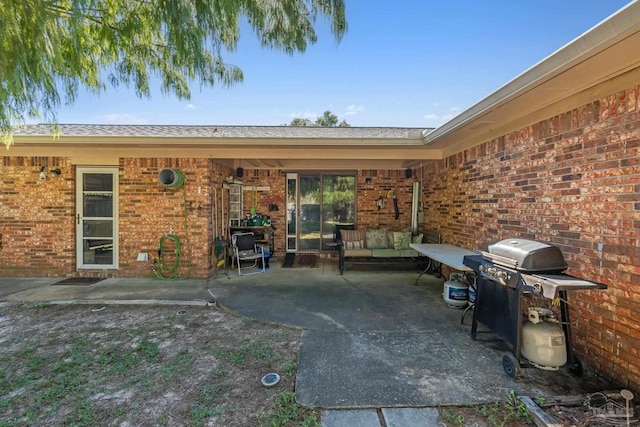 view of patio / terrace featuring an outdoor living space and area for grilling