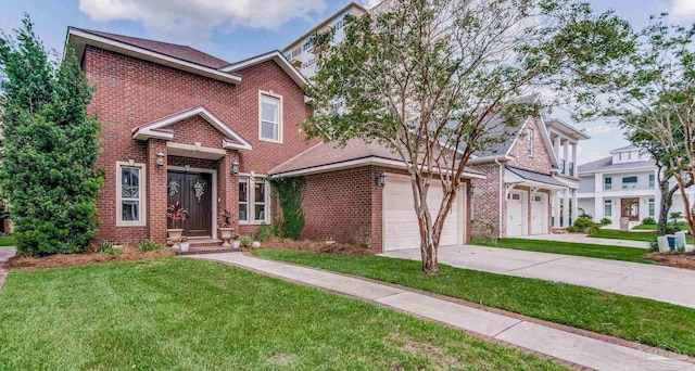 view of front of property featuring a garage and a front yard