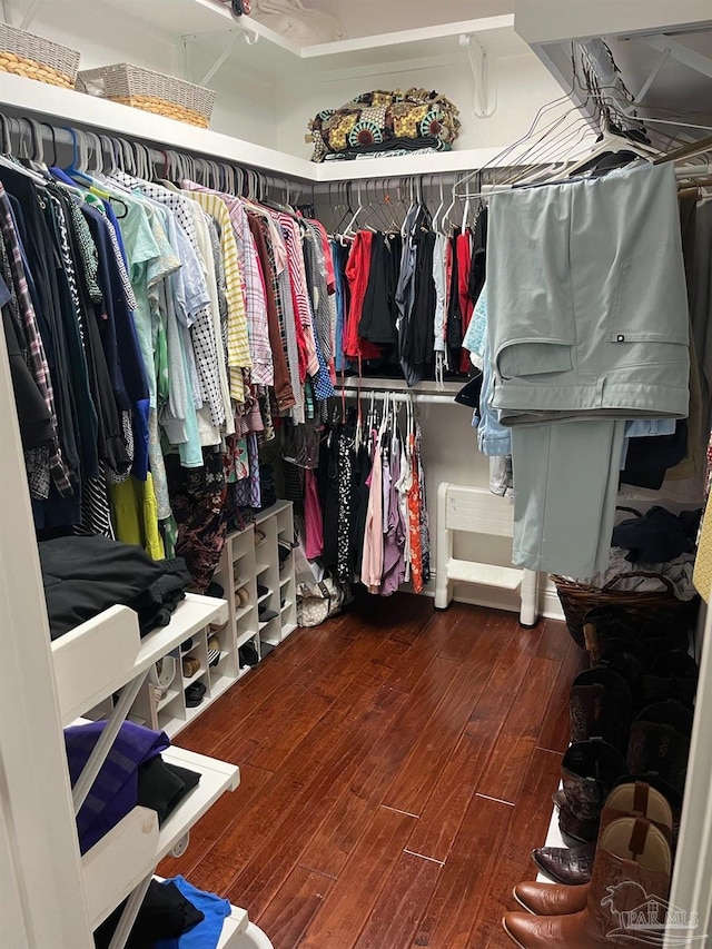 walk in closet featuring dark hardwood / wood-style flooring