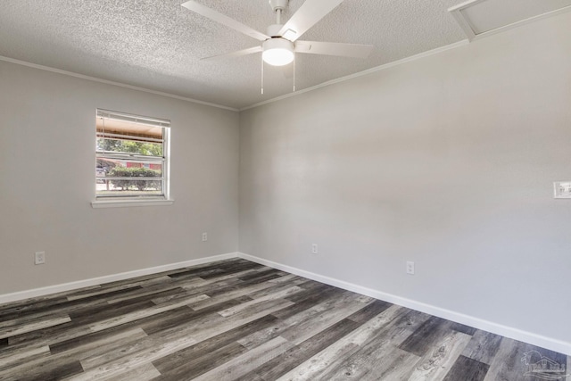 7125 Ben Sasser Dr, Pensacola, FL 32526 - empty room featuring dark wood-style flooring, a textured ceiling, a ceiling fan, and ornamental molding