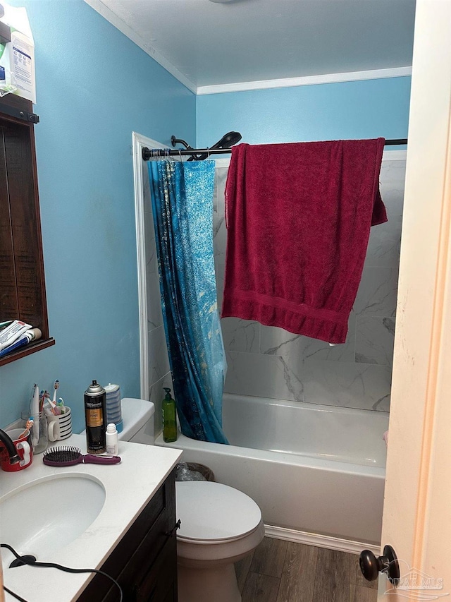 2939 Sundance Ln, Cantonment, FL 32533 - full bathroom with vanity, shower / tub combo with curtain, and wood finished floors