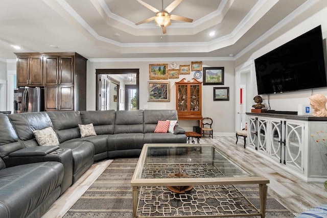 2420 Okatie Ln, Cantonment, FL 32533 - living room with light wood-style flooring, baseboards, recessed lighting, a ceiling fan, and ornamental molding